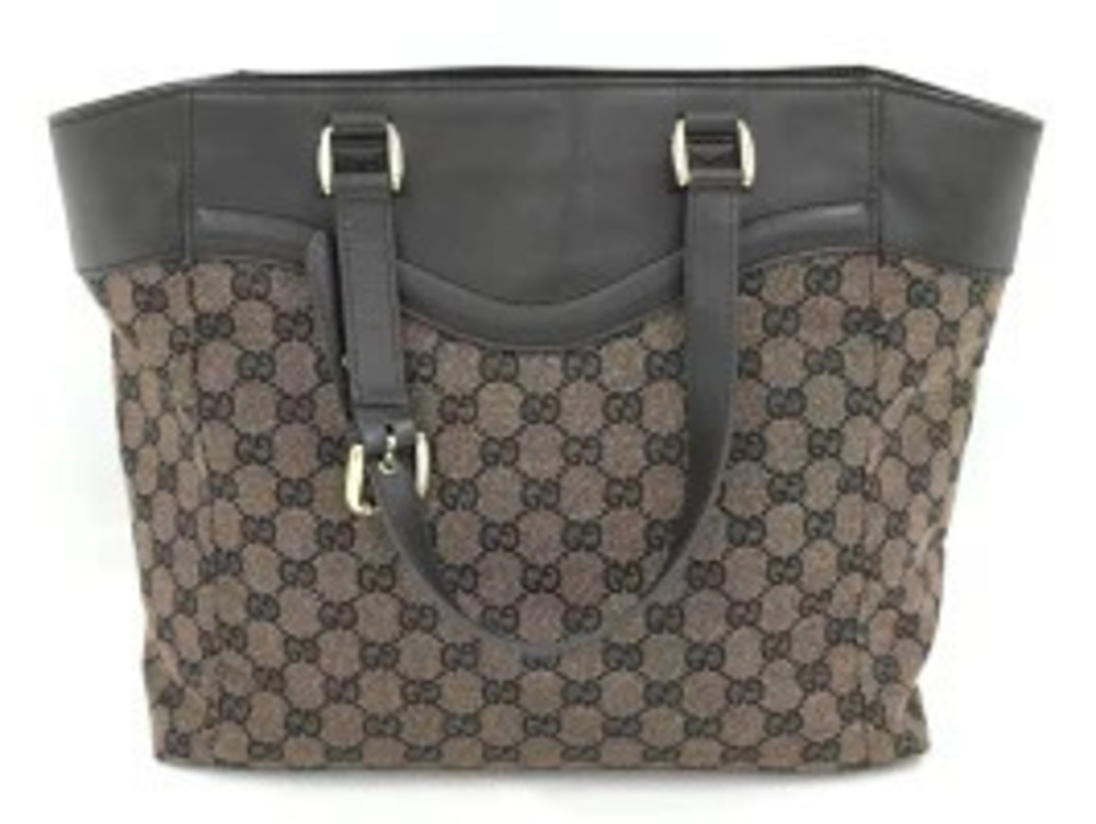 Gucci Brown Bag Tote Leather GG Canvas